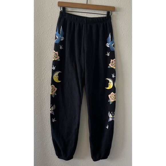 Wildfox Pants - Wildfox Flash Sommers Sweatpants Joggers Size Small Dark Gray Moon Bird Floral